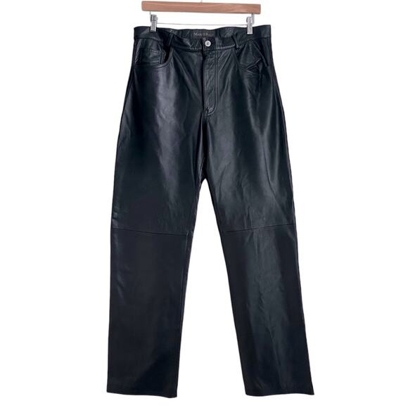 Marco Polo Women L Genuine Black Leather Pants Lined 5-Pocket Straight Leg 90s - Picture 1 of 13